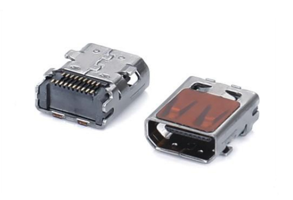 HDMI Type D 19Pin板上型CH=1.55双排SMT外壳前插后贴