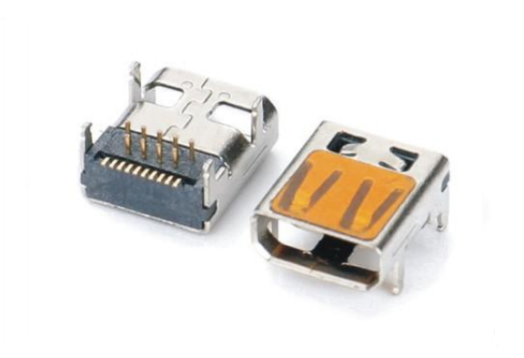 HDMI D母焊脚前插后贴，外壳直边四脚DIP脚距4.9